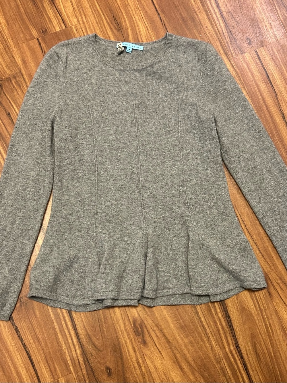 Cashmere 100% Grey Soft Neutral Antonio Melani Peplum Sweater M